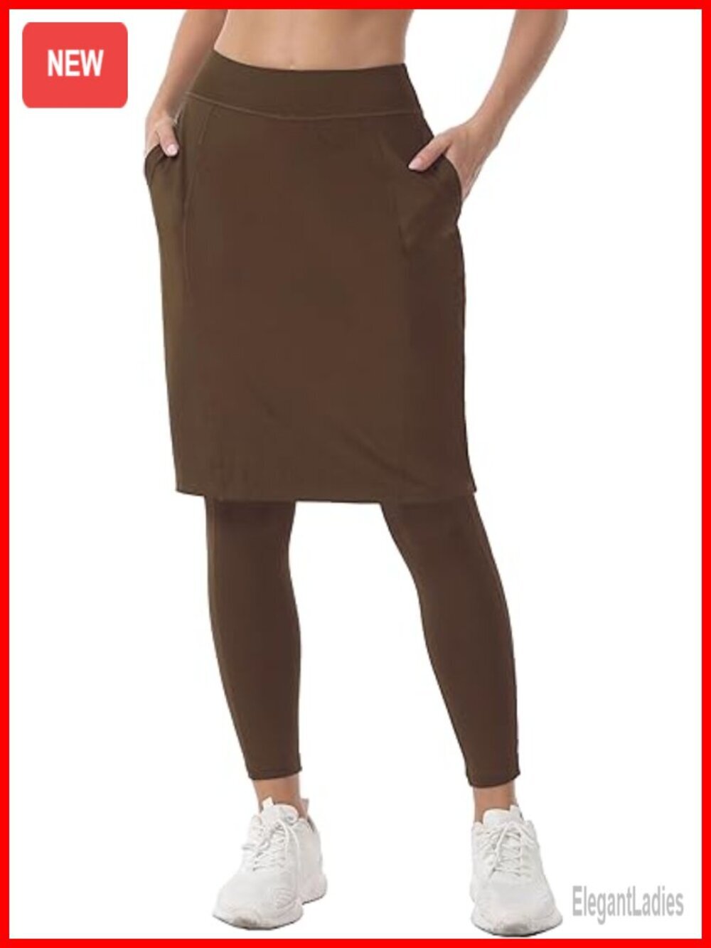 23" Knee Length Athletic Skort with Full Leggings Attached Pockets